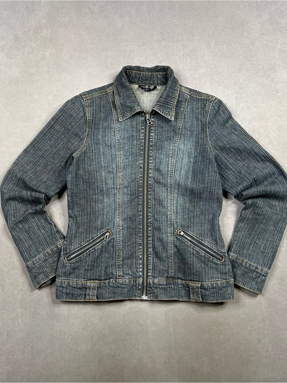 Denim Zip-Front Jacket - Blue Y2K